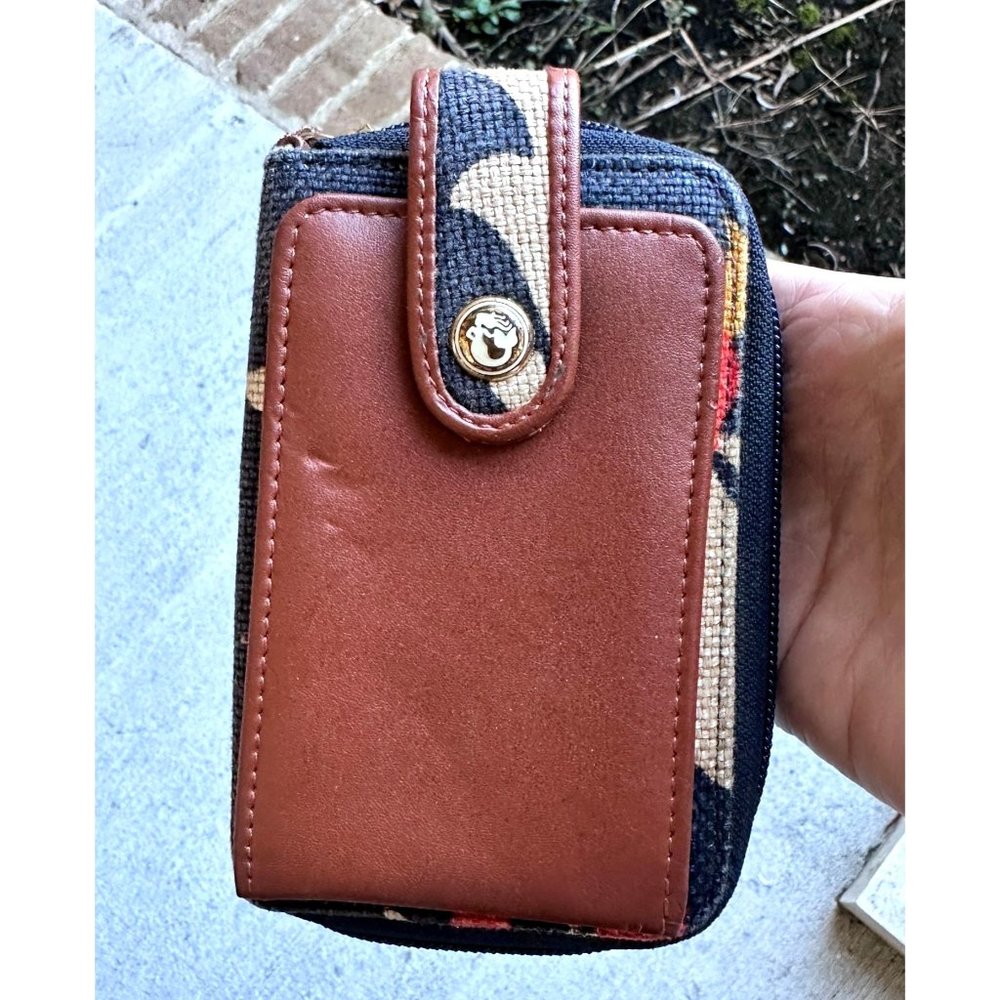 Spartina 449 Linen Leather Zip Around Wallet Cell Phone Change Purse Dau…